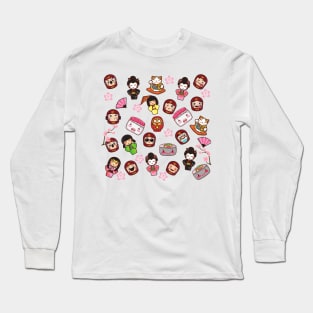 Super Cute Kawaii Japanese Maneki Daruma Sushi Geisha Pattern Long Sleeve T-Shirt